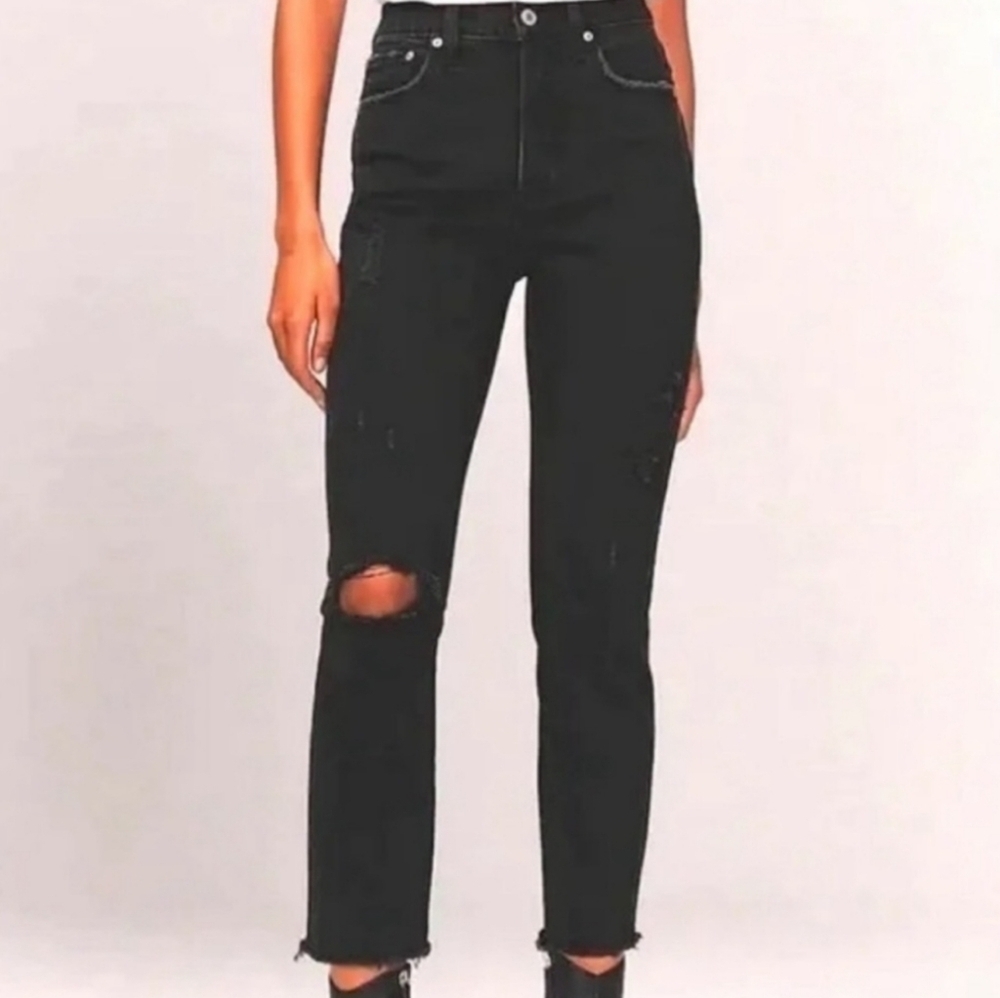 Abercrombie & Fitch Curve Love High Rise Mom Jeans Black Size 30/10S